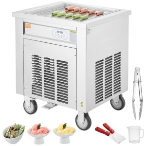 Refrigeration & Ice Equipment | Fried Ice Cream Roll Machine, 19.7″ x 19.7″ Square Stir-Fried Ice Cream Pan, Stainless Steel Commercial Rolled Ice Cream Maker with Compressor and 2 Scrapers, for Making Ice Cream, Frozen Yogurt Refrigeration & Ice Equipment Refrigeration & Ice Equipment