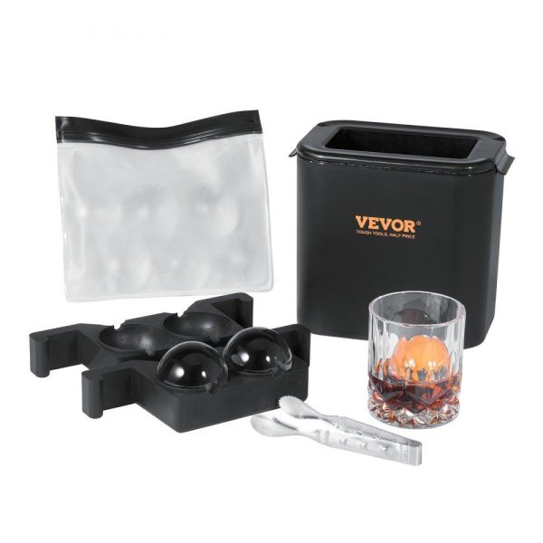 Refrigeration & Ice Equipment | Ice Ball Maker, Crystal Clear Ice Ball Maker 2.36inch Ice Sphere Maker with Storage Bag and Ice Clamp, Round Clear Ice Cube 2-Cavity Ice Press Maker for Whiskey Scotch Cocktail Brandy Black Refrigeration & Ice Equipment Black