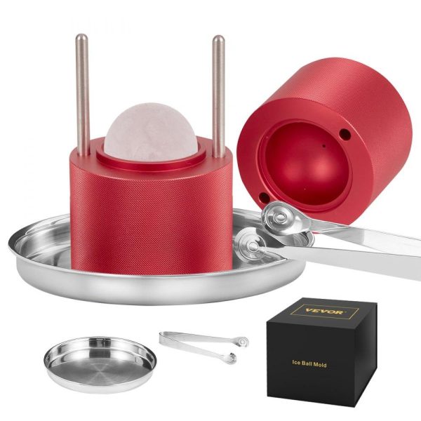 Refrigeration & Ice Equipment | Ice Ball Press, 2.4″ Ice Ball Maker, Aircraft Al Alloy Ice Ball Press Kit for 60mm Ice Sphere, Ice Press with Tong and Drip Tray, for Whiskey, Cocktail, Bourbon, Scot on Party & Holiday, Red Red Refrigeration & Ice Equipment Red