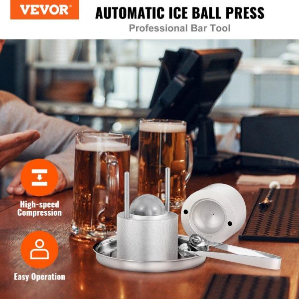 Refrigeration & Ice Equipment | Ice Ball Press, 2.4″ Ice Ball Maker, Aircraft Al Alloy Ice Ball Press Kit for 60mm Ice Sphere, Ice Press with Tong and Drip Tray, for Whiskey, Cocktail, Bourbon, Scot on Party & Holiday, Silver Silver Refrigeration & Ice Equipment Refrigeration & Ice Equipment