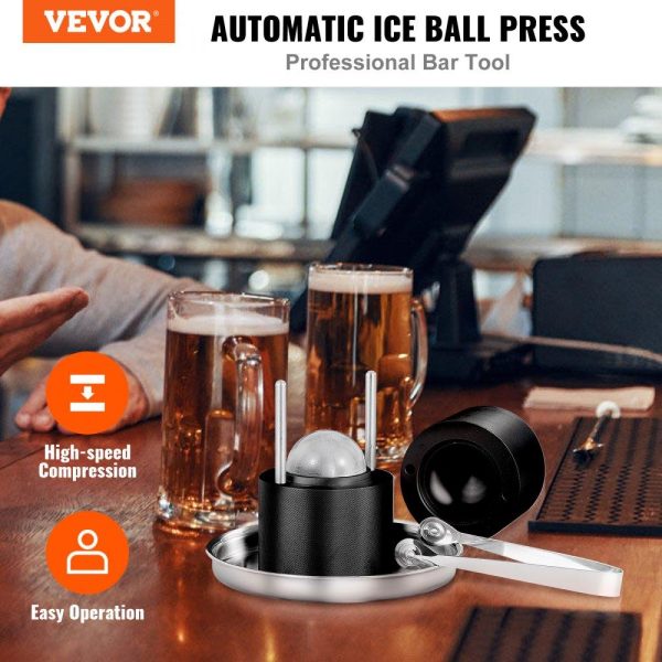 Refrigeration & Ice Equipment | Ice Ball Press, 2.4″ Ice Ball Maker, Aircraft Al Alloy Ice Ball Press Kit for 60mm Ice Sphere, Ice Press with Tong and Drip Tray, for Whiskey, Cocktail, Bourbon, Scot on Party & Holiday, Black Black Refrigeration & Ice Equipment Black