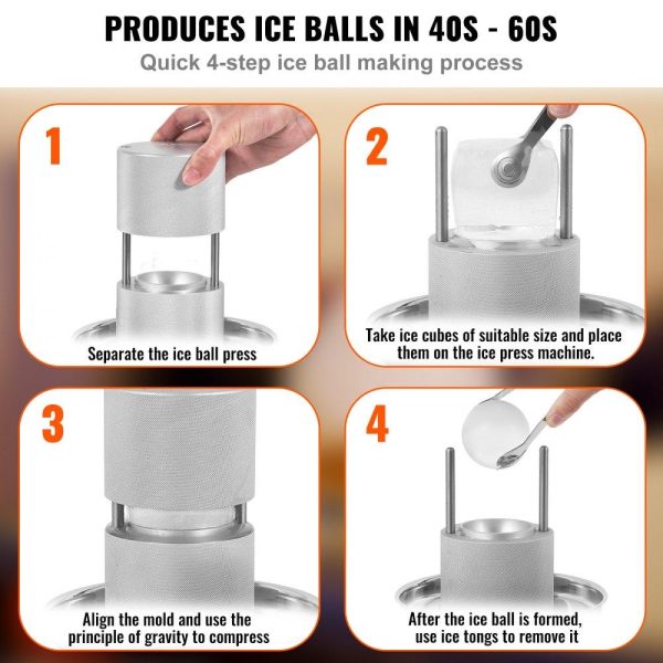 Refrigeration & Ice Equipment | Ice Ball Press, 2.4″ Ice Ball Maker, Aircraft Al Alloy Ice Ball Press Kit for 60mm Ice Sphere, Ice Press with Tong and Drip Tray, for Whiskey, Cocktail, Bourbon, Scot on Party & Holiday, Silver Silver Refrigeration & Ice Equipment Refrigeration & Ice Equipment