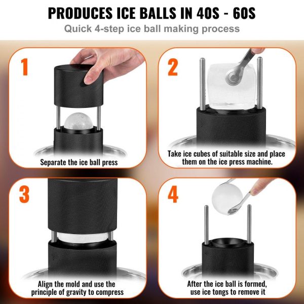 Refrigeration & Ice Equipment | Ice Ball Press, 2.4″ Ice Ball Maker, Aircraft Al Alloy Ice Ball Press Kit for 60mm Ice Sphere, Ice Press with Tong and Drip Tray, for Whiskey, Cocktail, Bourbon, Scot on Party & Holiday, Black Black Refrigeration & Ice Equipment Black