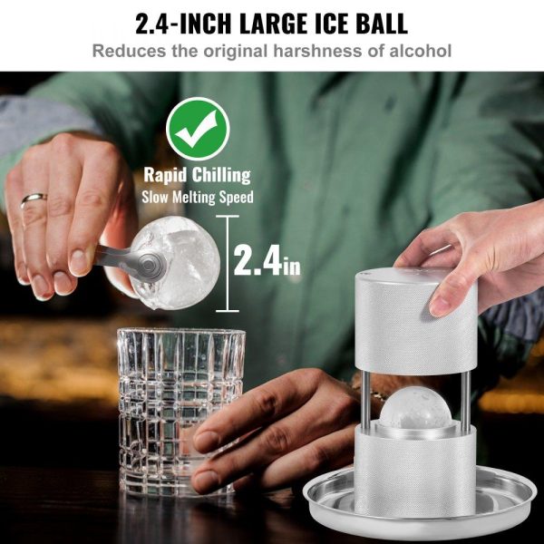 Refrigeration & Ice Equipment | Ice Ball Press, 2.4″ Ice Ball Maker, Aircraft Al Alloy Ice Ball Press Kit for 60mm Ice Sphere, Ice Press with Tong and Drip Tray, for Whiskey, Cocktail, Bourbon, Scot on Party & Holiday, Silver Silver Refrigeration & Ice Equipment Refrigeration & Ice Equipment