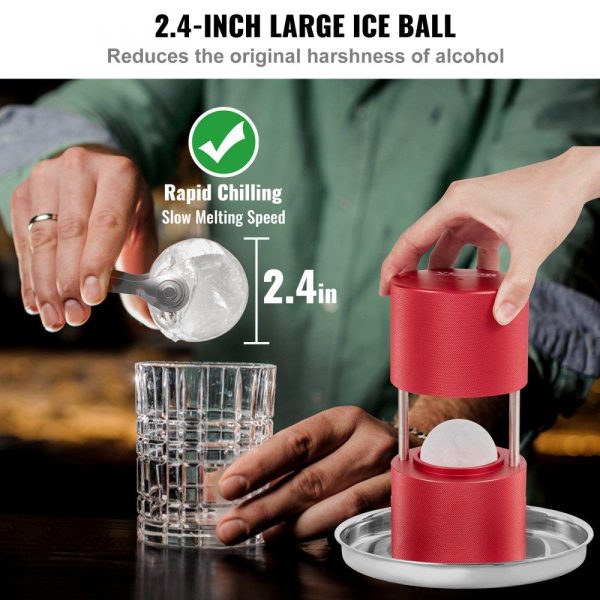 Refrigeration & Ice Equipment | Ice Ball Press, 2.4″ Ice Ball Maker, Aircraft Al Alloy Ice Ball Press Kit for 60mm Ice Sphere, Ice Press with Tong and Drip Tray, for Whiskey, Cocktail, Bourbon, Scot on Party & Holiday, Red Red Refrigeration & Ice Equipment Red