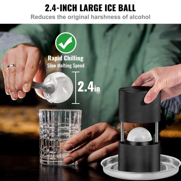 Refrigeration & Ice Equipment | Ice Ball Press, 2.4″ Ice Ball Maker, Aircraft Al Alloy Ice Ball Press Kit for 60mm Ice Sphere, Ice Press with Tong and Drip Tray, for Whiskey, Cocktail, Bourbon, Scot on Party & Holiday, Black Black Refrigeration & Ice Equipment Black