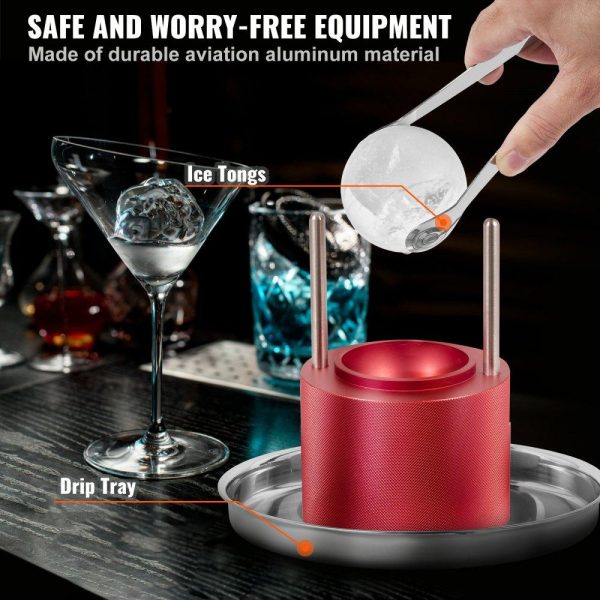 Refrigeration & Ice Equipment | Ice Ball Press, 2.4″ Ice Ball Maker, Aircraft Al Alloy Ice Ball Press Kit for 60mm Ice Sphere, Ice Press with Tong and Drip Tray, for Whiskey, Cocktail, Bourbon, Scot on Party & Holiday, Red Red Refrigeration & Ice Equipment Red