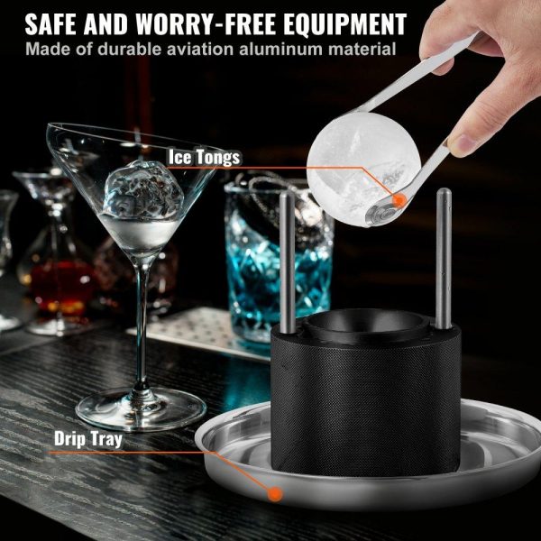 Refrigeration & Ice Equipment | Ice Ball Press, 2.4″ Ice Ball Maker, Aircraft Al Alloy Ice Ball Press Kit for 60mm Ice Sphere, Ice Press with Tong and Drip Tray, for Whiskey, Cocktail, Bourbon, Scot on Party & Holiday, Black Black Refrigeration & Ice Equipment Black