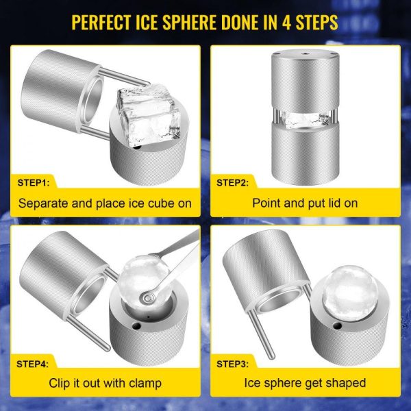 Refrigeration & Ice Equipment | Ice Ball Press, 2.4″ Ice Ball Maker, Aircraft Al Alloy Ice Ball Press Kit for 60mm Ice Sphere, Ice Press w/Stainless-Steel Clamp Plate, Silver Ice Ball Press Maker for Whiskey, Bourbon, Scotch Refrigeration & Ice Equipment Refrigeration & Ice Equipment