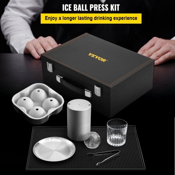 Refrigeration & Ice Equipment | Ice Ball Press Kit, Anodized 7075 Aluminum, w/ Silicone Moulds, Large Mat, Stainless Steel Tong & Two Glasses, Double Size Crystal Clear Rounds for Whiskeys, Cocktails on Parties & Holidays Refrigeration & Ice Equipment Refrigeration & Ice Equipment