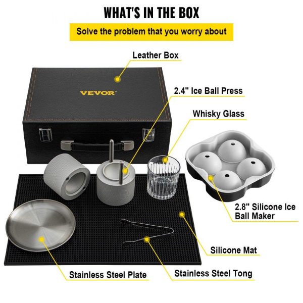 Refrigeration & Ice Equipment | Ice Ball Press Kit, Anodized 7075 Aluminum, w/ Silicone Moulds, Large Mat, Stainless Steel Tong & Two Glasses, Double Size Crystal Clear Rounds for Whiskeys, Cocktails on Parties & Holidays Refrigeration & Ice Equipment Refrigeration & Ice Equipment