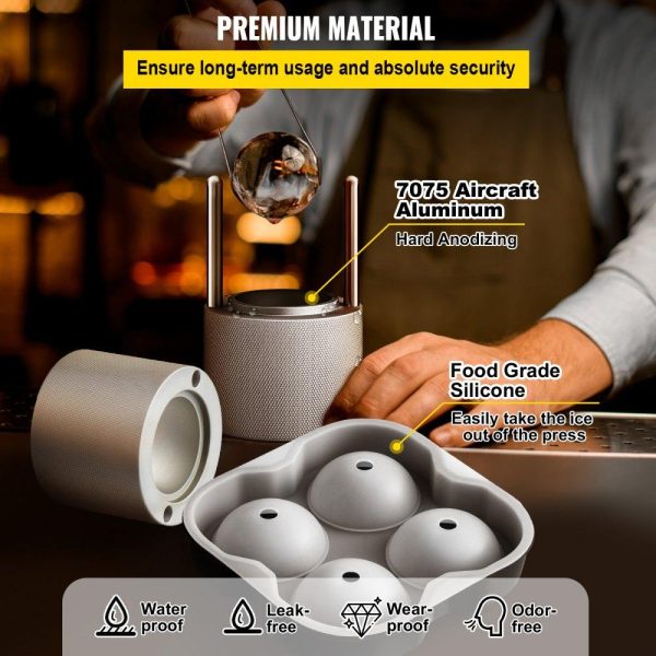 Refrigeration & Ice Equipment | Ice Ball Press Kit, Anodized 7075 Aluminum, w/ Silicone Moulds, Large Mat, Stainless Steel Tong & Two Glasses, Double Size Crystal Clear Rounds for Whiskeys, Cocktails on Parties & Holidays Refrigeration & Ice Equipment Refrigeration & Ice Equipment