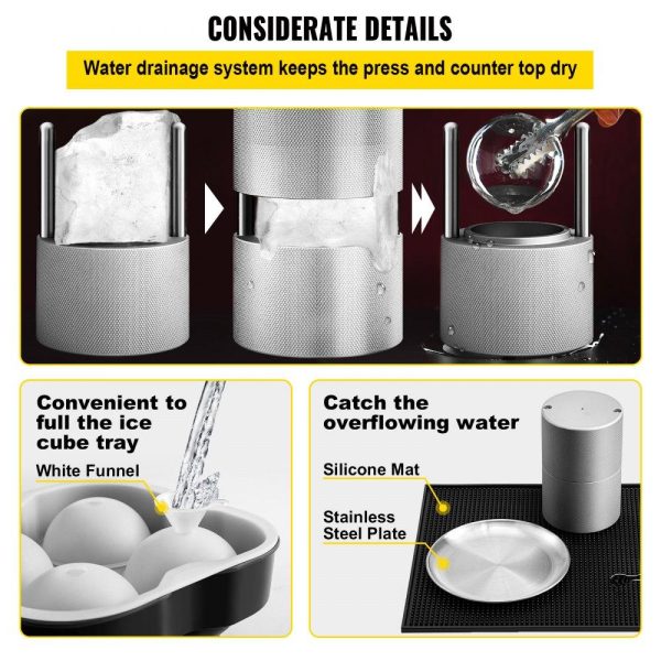 Refrigeration & Ice Equipment | Ice Ball Press Kit, Anodized 7075 Aluminum, w/ Silicone Moulds, Large Mat, Stainless Steel Tong & Two Glasses, Double Size Crystal Clear Rounds for Whiskeys, Cocktails on Parties & Holidays Refrigeration & Ice Equipment Refrigeration & Ice Equipment