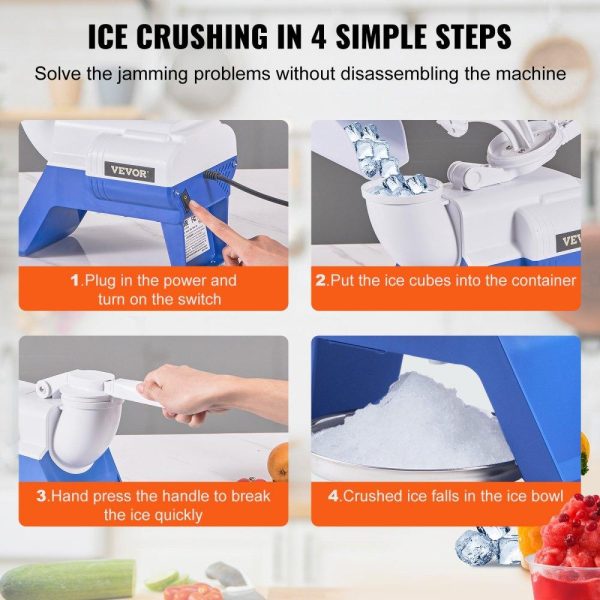 Refrigeration & Ice Equipment | Ice Crushers Machine, 176lbs Per Hour Electric Snow Cone Maker with 2 Blades, Shaved Ice Machine with Cover and Bowl, 220W Ice Shaver Machine for Margaritas, Home and Commercial Use, White Refrigeration & Ice Equipment Refrigeration & Ice Equipment