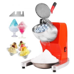 Refrigeration & Ice Equipment | Ice Crushers Machine, 220lbs Per Hour Electric Snow Cone Maker with 4 Blades, Stainless Steel Shaved Ice Machine with Cover and Bowl, 300W Ice Shaver Machine for Home and Commercial Use, Orange Orange Refrigeration & Ice Equipment Orange