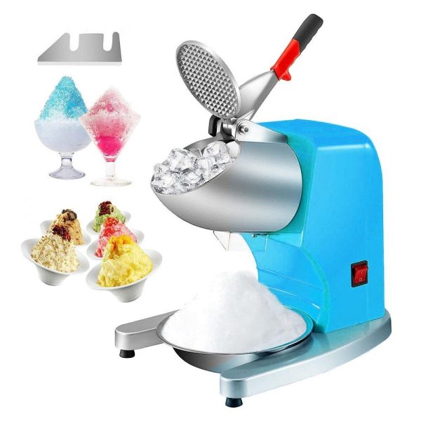 Refrigeration & Ice Equipment | Ice Crushers Machine, 220lbs Per Hour Electric Snow Cone Maker with 4 Blades, Stainless Steel Shaved Ice Machine with Cover and Bowl, 300W Ice Shaver Machine for Home and Commercial Use, Blue Blue Refrigeration & Ice Equipment Blue