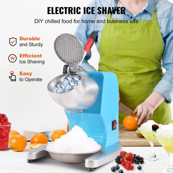 Refrigeration & Ice Equipment | Ice Crushers Machine, 220lbs Per Hour Electric Snow Cone Maker with 4 Blades, Stainless Steel Shaved Ice Machine with Cover and Bowl, 300W Ice Shaver Machine for Home and Commercial Use, Blue Blue Refrigeration & Ice Equipment Blue