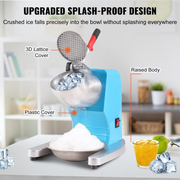 Refrigeration & Ice Equipment | Ice Crushers Machine, 220lbs Per Hour Electric Snow Cone Maker with 4 Blades, Stainless Steel Shaved Ice Machine with Cover and Bowl, 300W Ice Shaver Machine for Home and Commercial Use, Blue Blue Refrigeration & Ice Equipment Blue