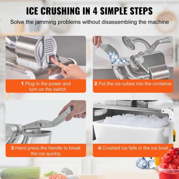 Refrigeration & Ice Equipment | Ice Crushers Machine, 661lbs Per Hour Electric Snow Cone Maker with 4 Blades, Stainless Steel Shaved Ice Machine with Cover, 300W Ice Shaver Machine for Margaritas, Home and Commercial Use Silver Refrigeration & Ice Equipment Refrigeration & Ice Equipment