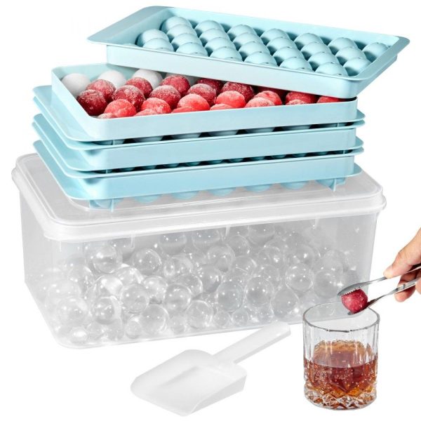 Refrigeration & Ice Equipment | Ice Cube Tray, Round Ice Ball Maker for Freezer, 2x33pcs & 1x104pcs Ice Balls, Sphere Ice Cube Making 170pcs Small Ice Chilling Cocktail Whiskey Tea Coffee, 3Pack Ice trays & Ice Bin & Scoop Blue Refrigeration & Ice Equipment Blue