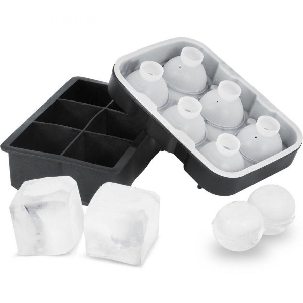 Refrigeration & Ice Equipment | Ice Cube Trays (Set of 2), 2-in-1 Combo with Silicone Sphere Ice Ball Maker & Large Square Ice Cube Maker with Lid, Reusable Easy Release BPA Free Ice Tray Set for Whiskey Cocktails Bourbon Black Refrigeration & Ice Equipment Black