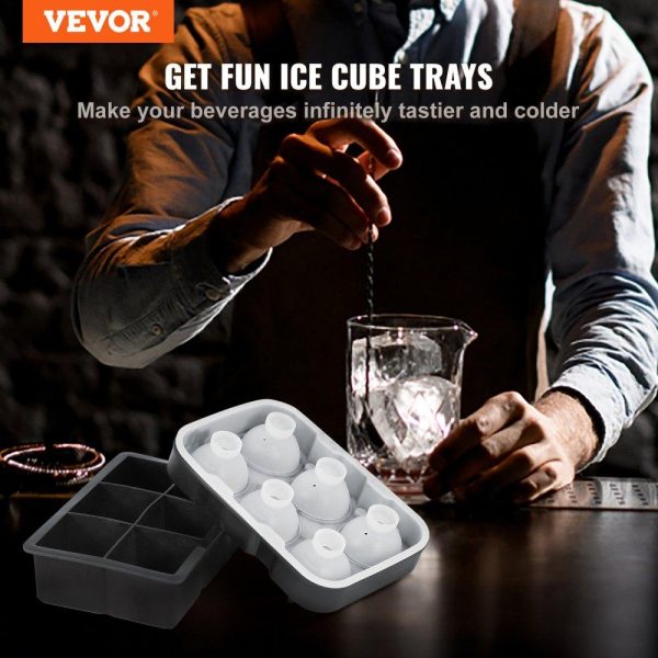 Refrigeration & Ice Equipment | Ice Cube Trays (Set of 2), 2-in-1 Combo with Silicone Sphere Ice Ball Maker & Large Square Ice Cube Maker with Lid, Reusable Easy Release BPA Free Ice Tray Set for Whiskey Cocktails Bourbon Black Refrigeration & Ice Equipment Black