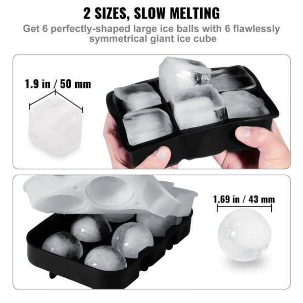 Refrigeration & Ice Equipment | Ice Cube Trays (Set of 2), 2-in-1 Combo with Silicone Sphere Ice Ball Maker & Large Square Ice Cube Maker with Lid, Reusable Easy Release BPA Free Ice Tray Set for Whiskey Cocktails Bourbon Black Refrigeration & Ice Equipment Black