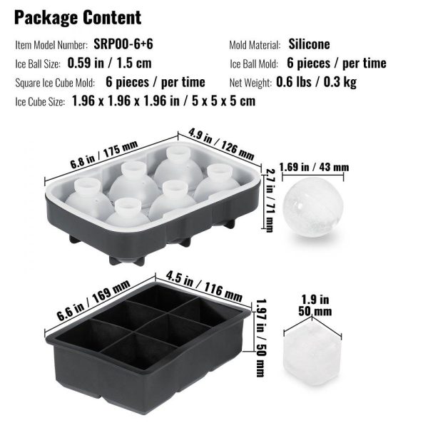 Refrigeration & Ice Equipment | Ice Cube Trays (Set of 2), 2-in-1 Combo with Silicone Sphere Ice Ball Maker & Large Square Ice Cube Maker with Lid, Reusable Easy Release BPA Free Ice Tray Set for Whiskey Cocktails Bourbon Black Refrigeration & Ice Equipment Black