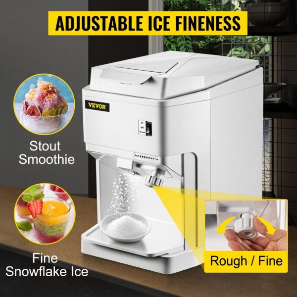 Refrigeration & Ice Equipment | Ice Shaver Machine Electric, Snow Cone Machine Commercial 265 LBS/H, Shaved Ice Machine w/Ice Hopper & Lid, 250W Ice Crusher w/Drain Pipe Tabletop Shaved Ice Maker w/Adjustable Fineness White Refrigeration & Ice Equipment Refrigeration & Ice Equipment