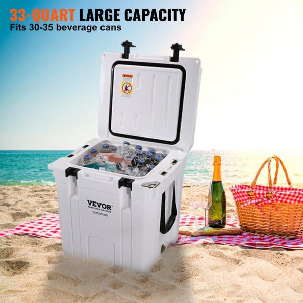 Refrigeration & Ice Equipment | Insulated Portable Cooler, 33 qt, Holds 35 Cans, Ice Retention Hard Cooler with Heavy Duty Handle, Ice Chest Lunch Box for Camping, Beach, Picnic, Travel, Outdoor, Keeps Ice for up to 6 Days Refrigeration & Ice Equipment Refrigeration & Ice Equipment