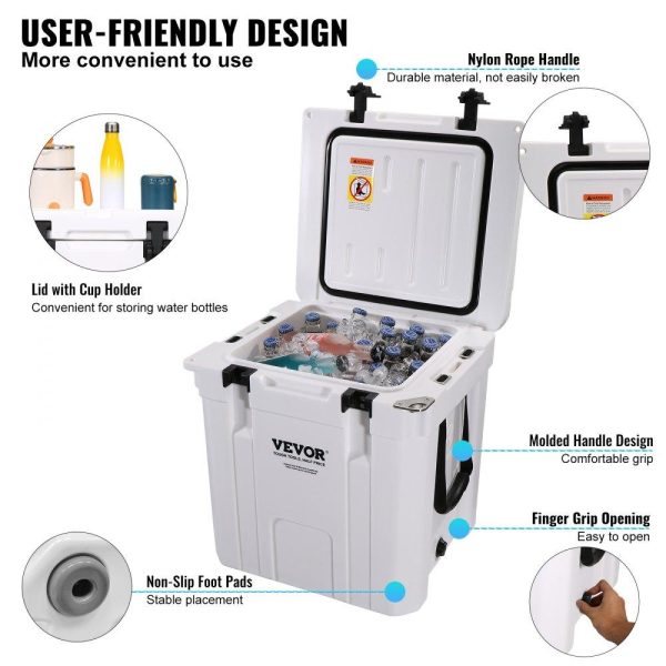 Refrigeration & Ice Equipment | Insulated Portable Cooler, 33 qt, Holds 35 Cans, Ice Retention Hard Cooler with Heavy Duty Handle, Ice Chest Lunch Box for Camping, Beach, Picnic, Travel, Outdoor, Keeps Ice for up to 6 Days Refrigeration & Ice Equipment Refrigeration & Ice Equipment