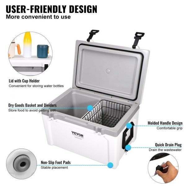 Refrigeration & Ice Equipment | Insulated Portable Cooler, 52 qt, Holds 50 Cans, Ice Retention Hard Cooler with Heavy Duty Handle, Ice Chest Lunch Box for Camping, Beach, Picnic, Travel, Outdoor, Keeps Cool for up to 6 Days Refrigeration & Ice Equipment Refrigeration & Ice Equipment