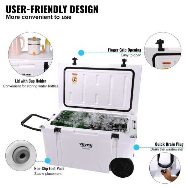 Refrigeration & Ice Equipment | Insulated Portable Cooler with Wheels, 65 qt, Holds 65 Cans, Wheeled Hard Cooler with Heavy Duty Handle, Ice Chest Lunch Box for Camping, Beach, Picnic, Travel, Outdoor, Keeps Ice for 6 Days Refrigeration & Ice Equipment Refrigeration & Ice Equipment