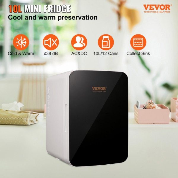 Refrigeration & Ice Equipment | Mini Fridge for Bedroom, 10 Liter/12 Can Portable Fridges, Luxury Small Beverage Refrigerator for Skincare Food Breast Milk Chill, AC/DC Cooler Warmer for Office Dorm Car, Black Black Refrigeration & Ice Equipment Black