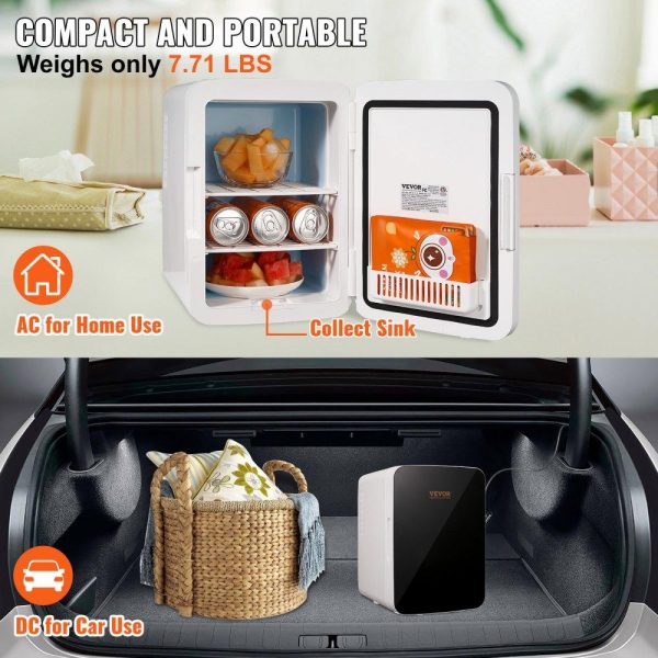 Refrigeration & Ice Equipment | Mini Fridge for Bedroom, 10 Liter/12 Can Portable Fridges, Luxury Small Beverage Refrigerator for Skincare Food Breast Milk Chill, AC/DC Cooler Warmer for Office Dorm Car, Black Black Refrigeration & Ice Equipment Black