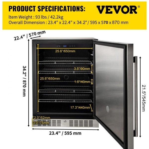 Refrigeration & Ice Equipment | Outdoor Refrigerator, Built-in 24″ Undercounter Refrigerator, 5.5 cu.ft. Built-in Beverage Refrigerator, Stainless Steel Compact Refrigerator Mini Bar Beer Fridge for Home Bar Office Outdoor Refrigeration & Ice Equipment Refrigeration & Ice Equipment