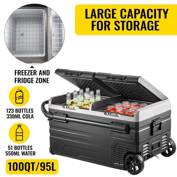 Refrigeration & Ice Equipment | Portable Car Freezer, 100 Quart Portable Refrigerator Freezer, 95L Dual Storage Zone Camping Freezer, -4℉~68℉ 12 Volt Fridge Freezer, Car Freezer for Car and Home Use, DC 12/24V, AC 100-240V Refrigeration & Ice Equipment Refrigeration & Ice Equipment