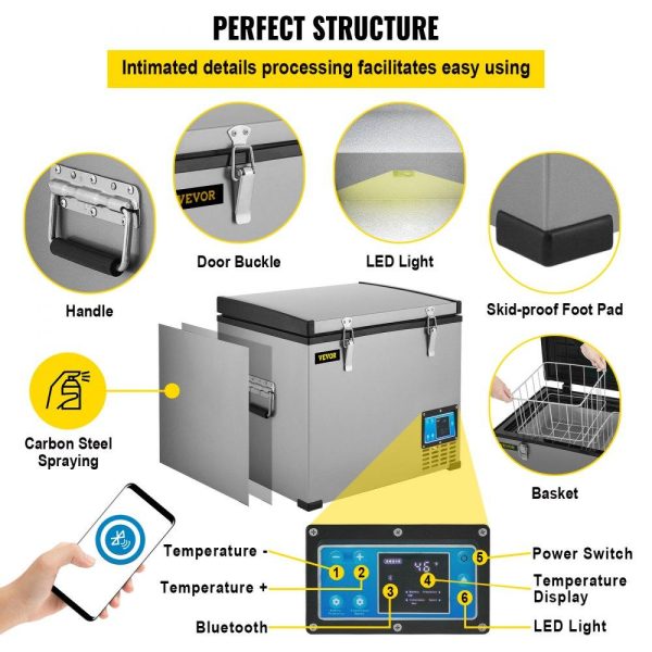 Refrigeration & Ice Equipment | Portable Refrigerator 48 Quart, 12 volt Refrigerator with Compressor and App Control, Metal Shell Chest Refrigerator, -4℉ to 68℉, DC 12/24V, AC 110-240V（Home & Car Use） Refrigeration & Ice Equipment Refrigeration & Ice Equipment