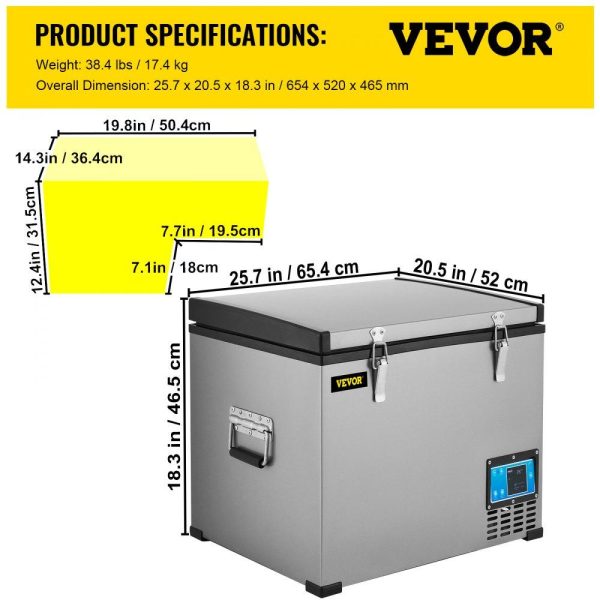 Refrigeration & Ice Equipment | Portable Refrigerator 48 Quart, 12 volt Refrigerator with Compressor and App Control, Metal Shell Chest Refrigerator, -4℉ to 68℉, DC 12/24V, AC 110-240V（Home & Car Use） Refrigeration & Ice Equipment Refrigeration & Ice Equipment