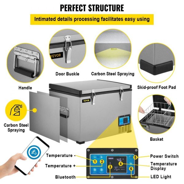 Refrigeration & Ice Equipment | Portable Refrigerator 64 Quart, 12 Volt Refrigerator with Compressor and App Control, Metal Shell Chest Refrigerator, -4℉ to 68℉, DC 12/24V, AC 110-240V（Home & Car Use） Refrigeration & Ice Equipment Refrigeration & Ice Equipment