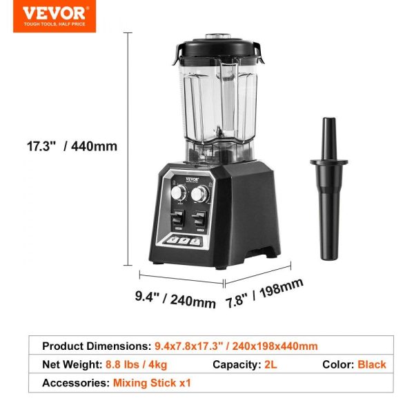 Refrigeration & Ice Equipment | Professional Blender, Commercial Countertop Blenders, 68 oz Jar Blender Combo, Stainless Steel 3 Functions Blender, for Frozen Drinks, Shakes, Smoothies, Peree, and Crush Ice, Black Black Refrigeration & Ice Equipment Black