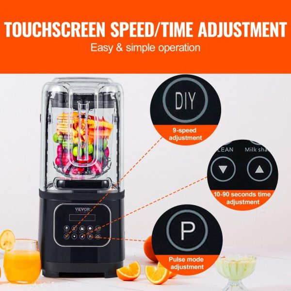 Refrigeration & Ice Equipment | Professional Blender with Shield, Commercial Countertop Blenders, 68 oz  Blender Combo, Stainless Steel 9 Speed & 5 Functions Blender, for Shakes, Smoothies, Peree, and Crush Ice, Black Black Refrigeration & Ice Equipment Black