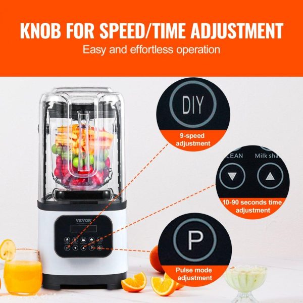 Refrigeration & Ice Equipment | Professional Blender with Shield, Commercial Countertop Blenders, 68 oz Jar Blender Combo, Stainless Steel 9 Speed & 5 Functions Blender, for Shakes, Smoothies, Peree, and Crush Ice, White White Refrigeration & Ice Equipment Refrigeration & Ice Equipment