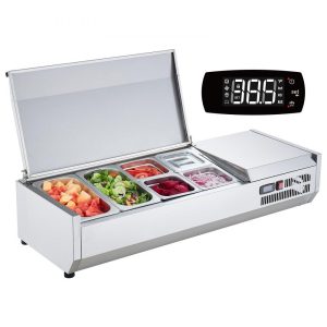 Refrigeration & Ice Equipment | Refrigerated Condiment Prep Station, 135 W Countertop Refrigerated Condiment Station, with 2 1/3 Pans & 4 1/6 Pans, 304 Stainless Body and PC Lid, Sandwich Prep Table with Stainless Guard, ETL Refrigeration & Ice Equipment Refrigeration & Ice Equipment