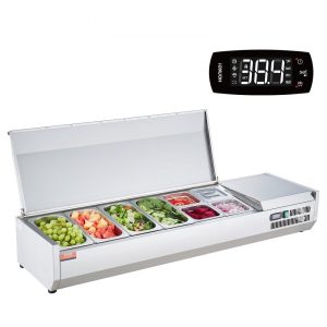 Refrigeration & Ice Equipment | Refrigerated Condiment Prep Station, 150 W Countertop Refrigerated Condiment Station, with 4 1/3 Pans & 4 1/6 Pans, 304 Stainless Body and PC Lid, Sandwich Prep Table with Stainless Guard, ETL Refrigeration & Ice Equipment Refrigeration & Ice Equipment