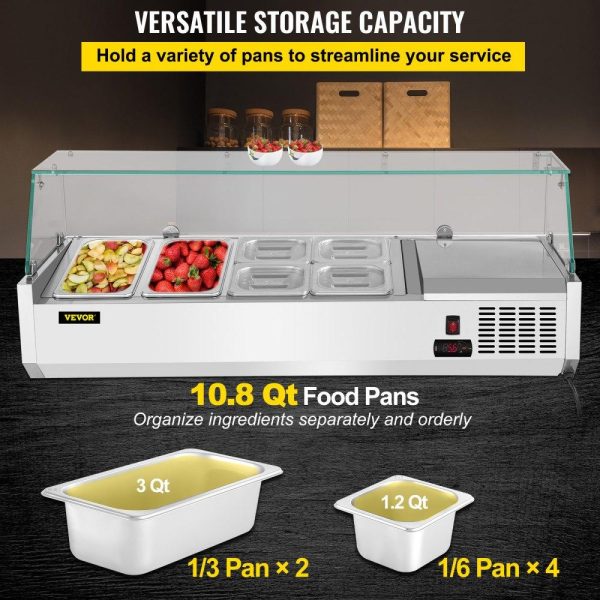 Refrigeration & Ice Equipment | Refrigerated Condiment Prep Station, 48-Inch, 10.8Qt Sandwich Prep Table w/ 2 1/3 Pans & 4 1/6 Pans, 146W Salad Bar w/ 304 Stainless Body Tempered Glass Shield Digital Temp Display Auto Defrost Refrigeration & Ice Equipment Refrigeration & Ice Equipment