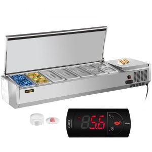 Refrigeration & Ice Equipment | Refrigerated Condiment Prep Station, 71-Inch, 19.8Qt Sandwich / Salad Prep Table with 5 1/3 Pans & 4 1/6 Pans, 150W Salad Bar with 304 Stainless Body and Cover Temp Adjuster One-Click Defrosting Refrigeration & Ice Equipment Refrigeration & Ice Equipment