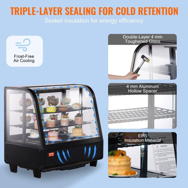 Refrigeration & Ice Equipment | Refrigerated Display Case, 3.5 Cu.Ft./100L, 2-Tier, Countertop Pastry Display Case Commercial Display Refrigerator with LED Lighting, TURBO Cooling, Frost-Free Air-Cooling, Rear Sliding Door Refrigeration & Ice Equipment Refrigeration & Ice Equipment