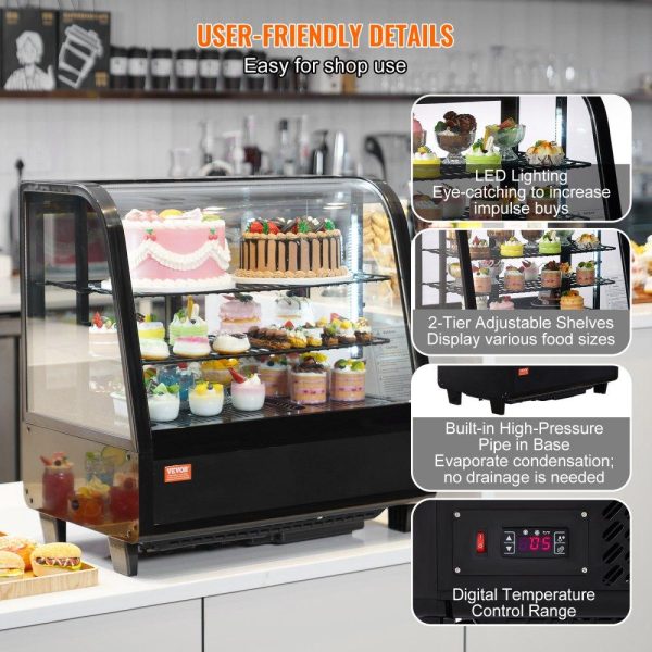 Refrigeration & Ice Equipment | Refrigerated Display Case, 3.5 Cu.Ft./100L, 2-Tier, Countertop Pastry Display Case Commercial Display Refrigerator with LED Lighting, TURBO Cooling, Frost-Free Air-Cooling, Rear Sliding Door Refrigeration & Ice Equipment Refrigeration & Ice Equipment