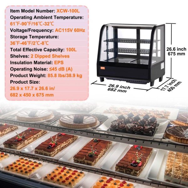 Refrigeration & Ice Equipment | Refrigerated Display Case, 3.5 Cu.Ft./100L, 2-Tier, Countertop Pastry Display Case Commercial Display Refrigerator with LED Lighting, TURBO Cooling, Frost-Free Air-Cooling, Rear Sliding Door Refrigeration & Ice Equipment Refrigeration & Ice Equipment